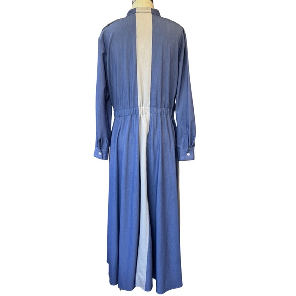 JUMP EUC Lightweight Blue Denim and Creamy Gray Utility Style Colorblock Dress - Picture 3 of 12